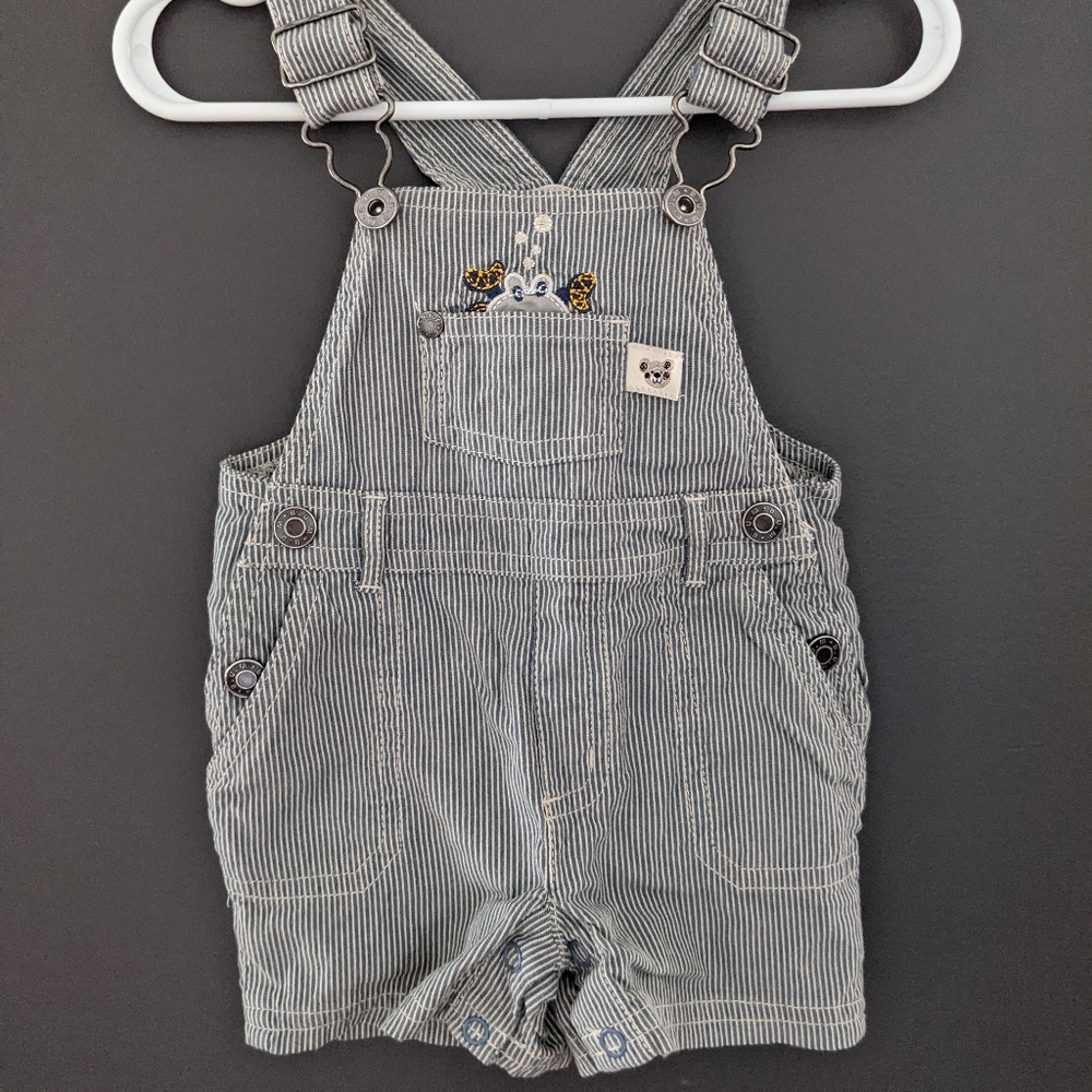 Pinstripe shortalls with crab embroidery